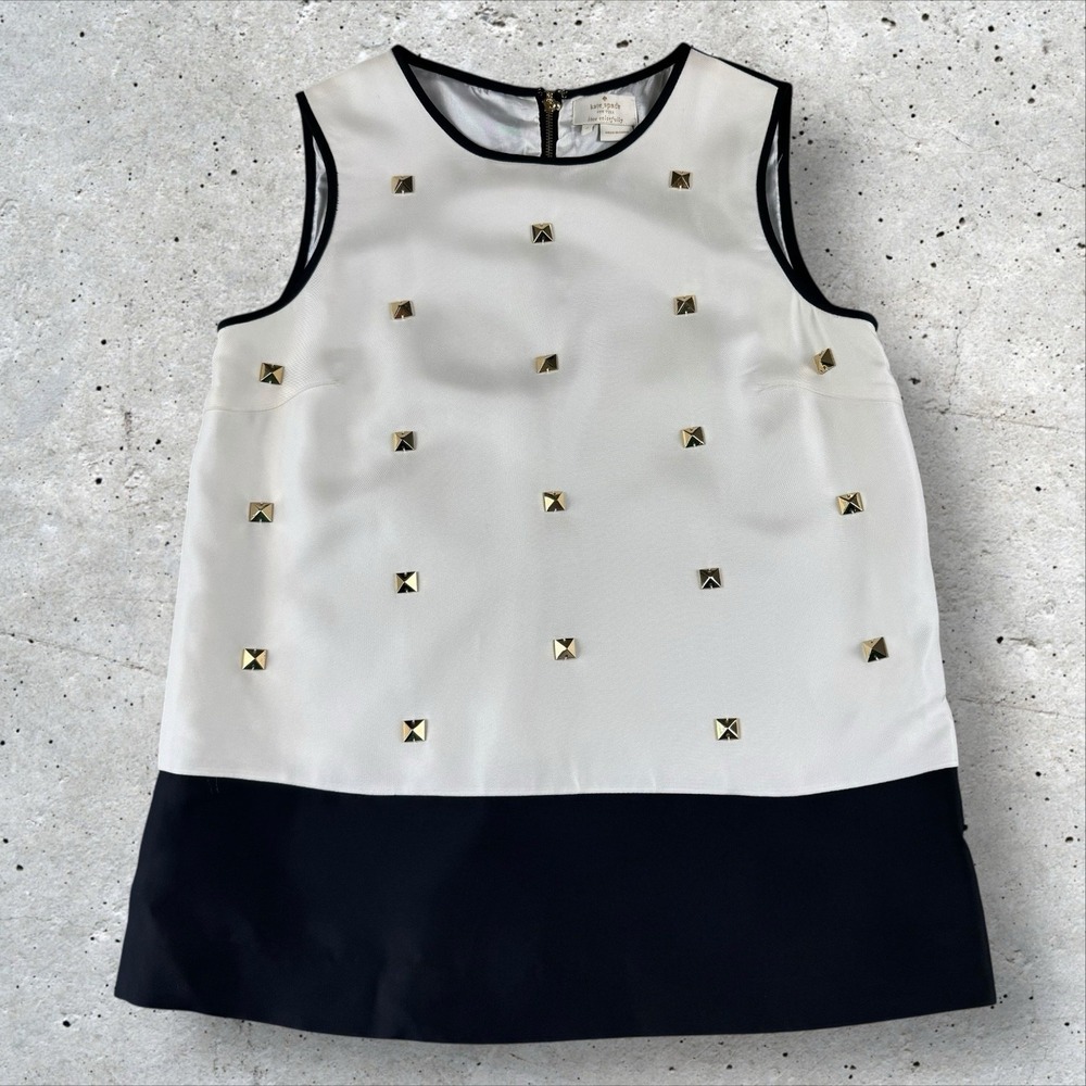 Kate Spade Jewellโ Gold Embellished Tank Black And White Blouse Sz 2